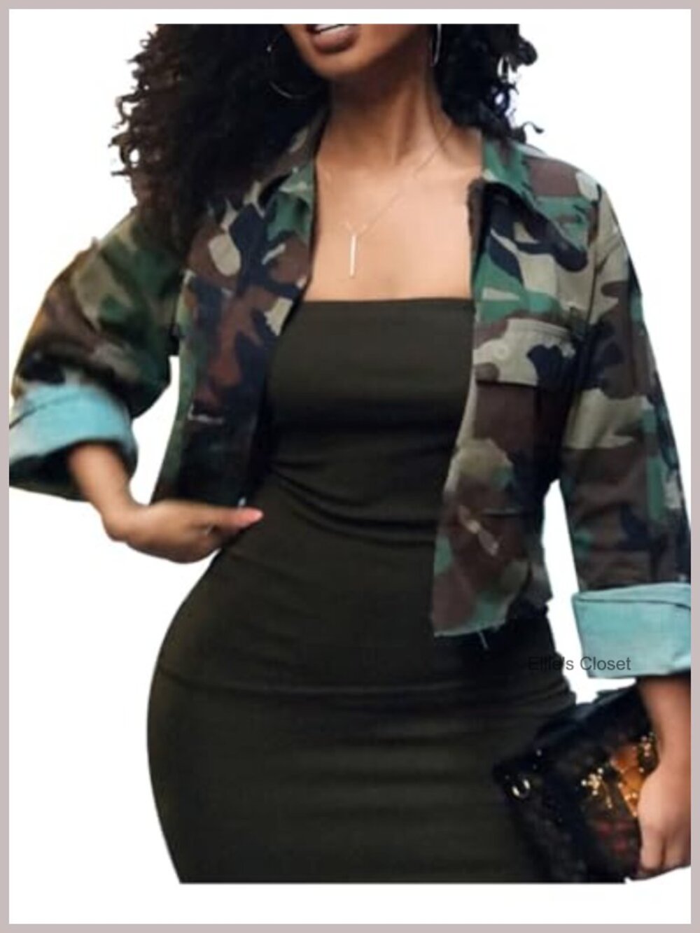 Camouflage Button Down Cropped Shacket with Frayed Raw Hem Long Sleeve
